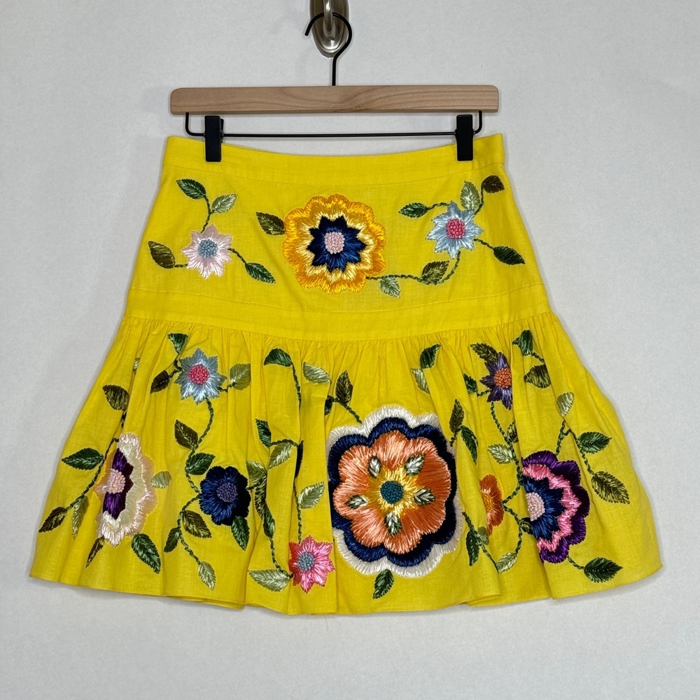 Alexis Kasandra Embroidered Floral Skirt Pattern Yellow Mini RARE HTF SZ Medium - Picture 6 of 16